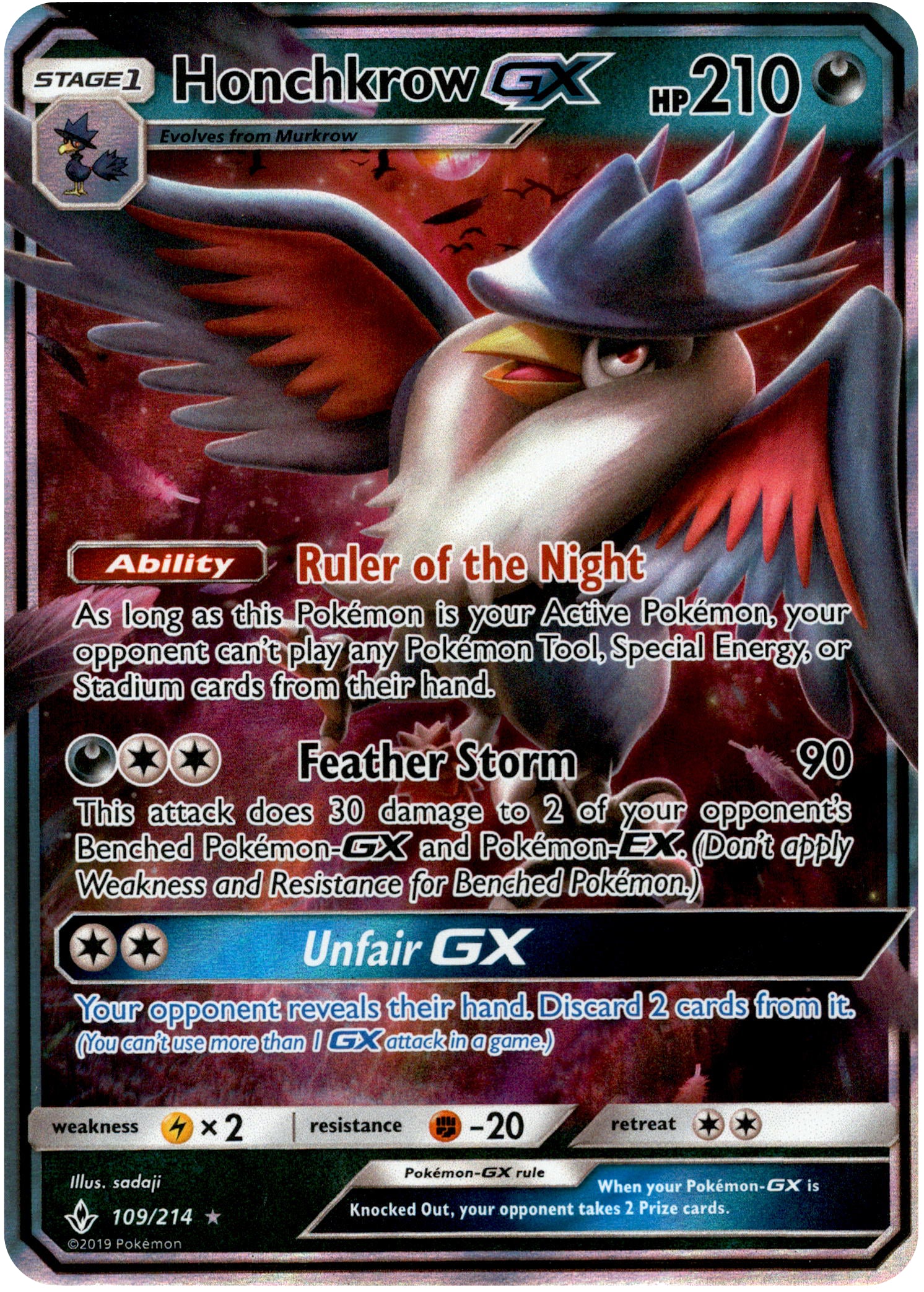 Honchkrow GX - 109/214 - Unbroken Bonds - Holo - Card Cavern