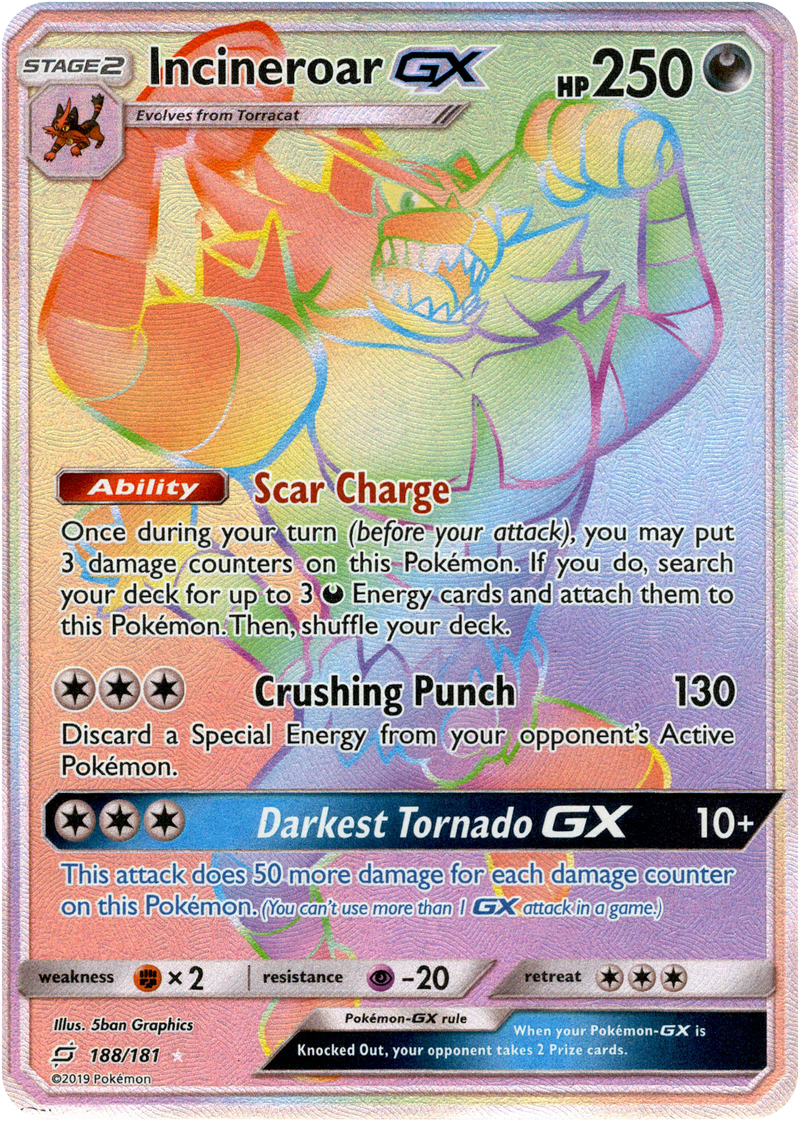 Pokemon Trading Card Game Team Up Secret Rare Incineroar GX #188 Pokemon Trading Card Game Team Up Secret Rare Incineroar GX #188
