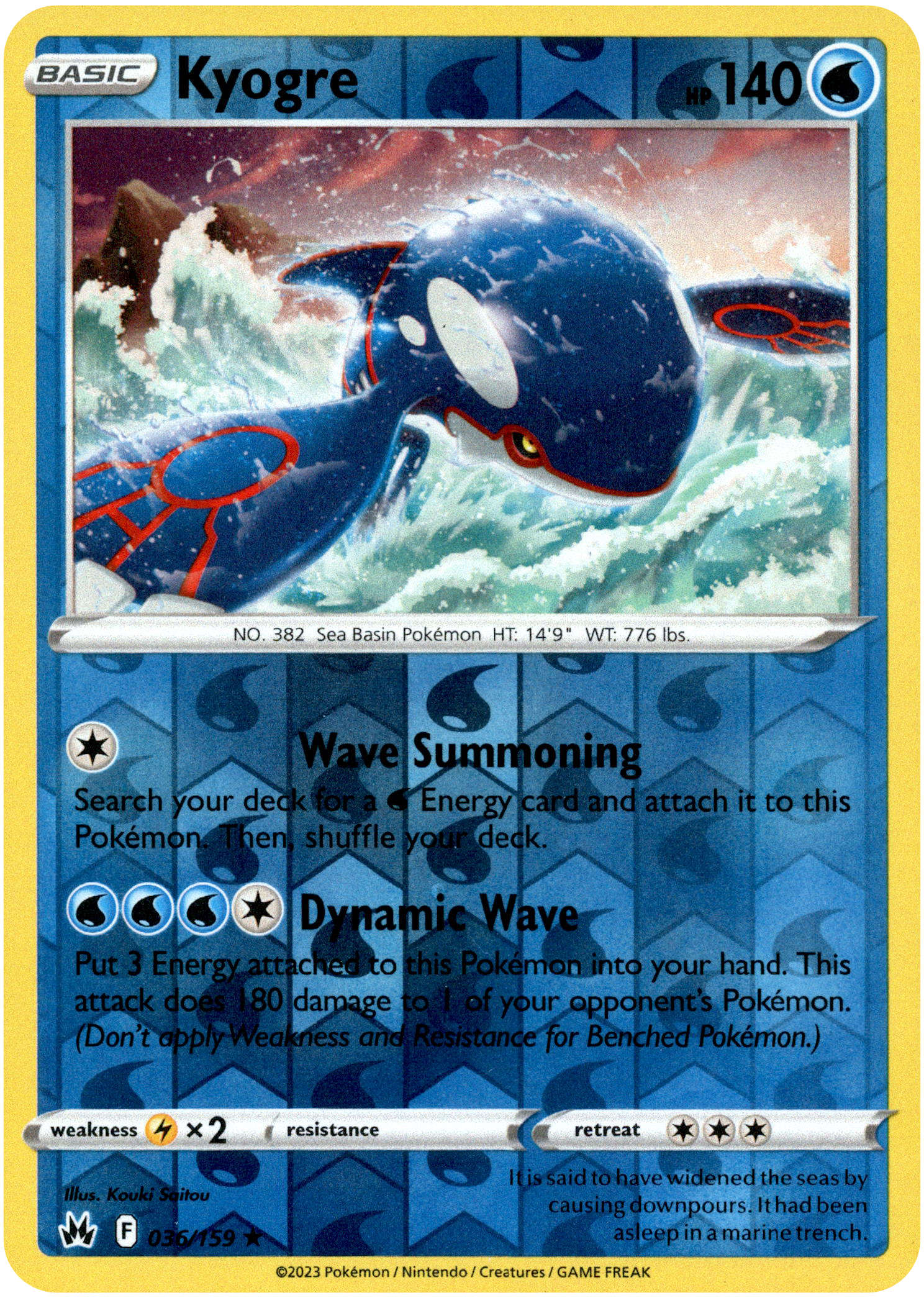 Kyogre - 036/159 - Crown Zenith - Reverse Holo - Card Cavern