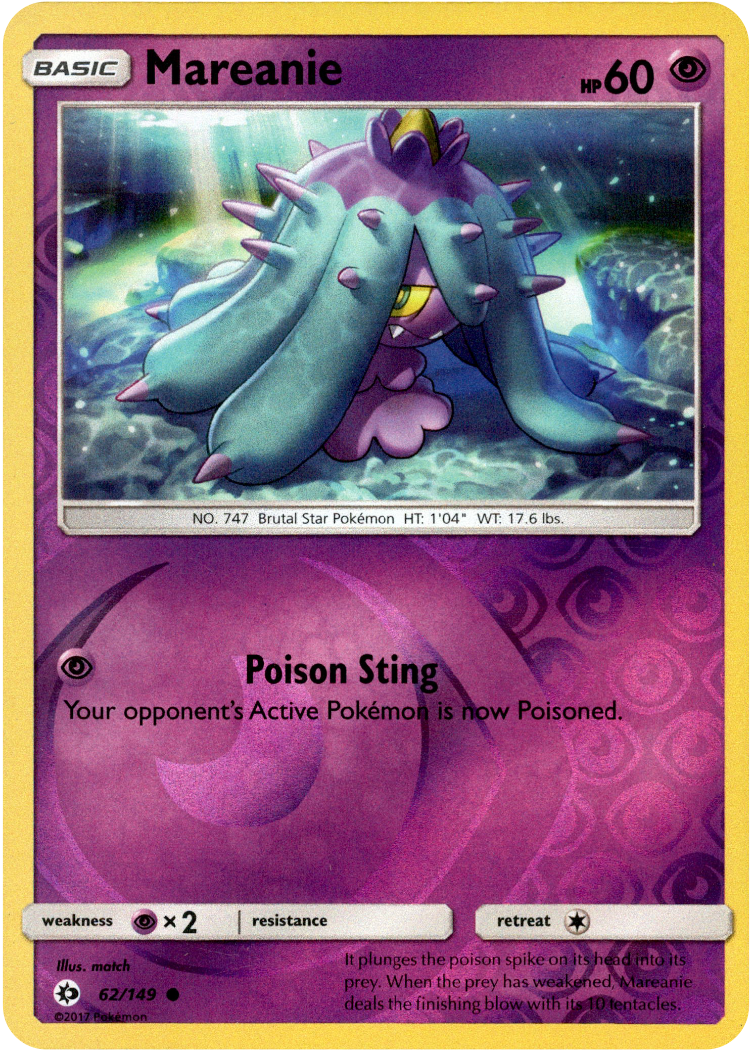 Mareanie - 62/149 - Sun & Moon - Reverse Holo - Card Cavern