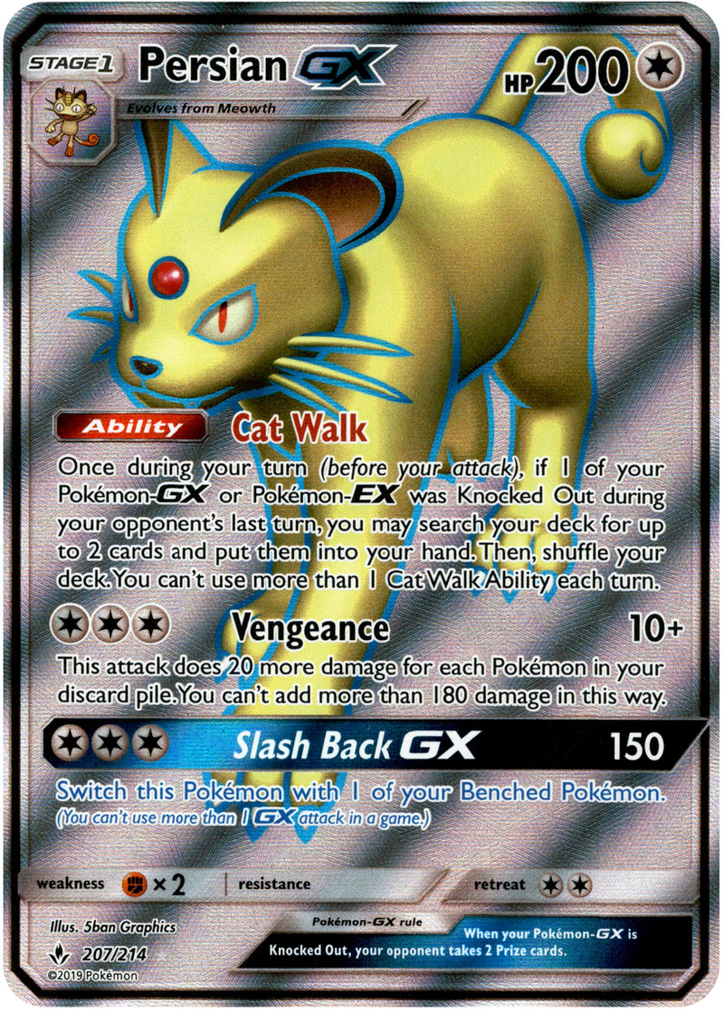 Persian GX Full Art - 207/214 - Unbroken Bonds - Holo Card Cavern Trading Cards, LLC Persian GX Full Art - 207/214 - Unbroken Bonds - Holo Card Cavern Trading Cards, LLC