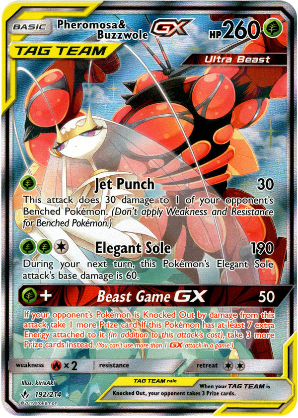 Pheromosa & Buzzwole GX 2019 Pokemon Unbroken Bonds Alternate Full Art #192 PSA Authenticated 10 Card