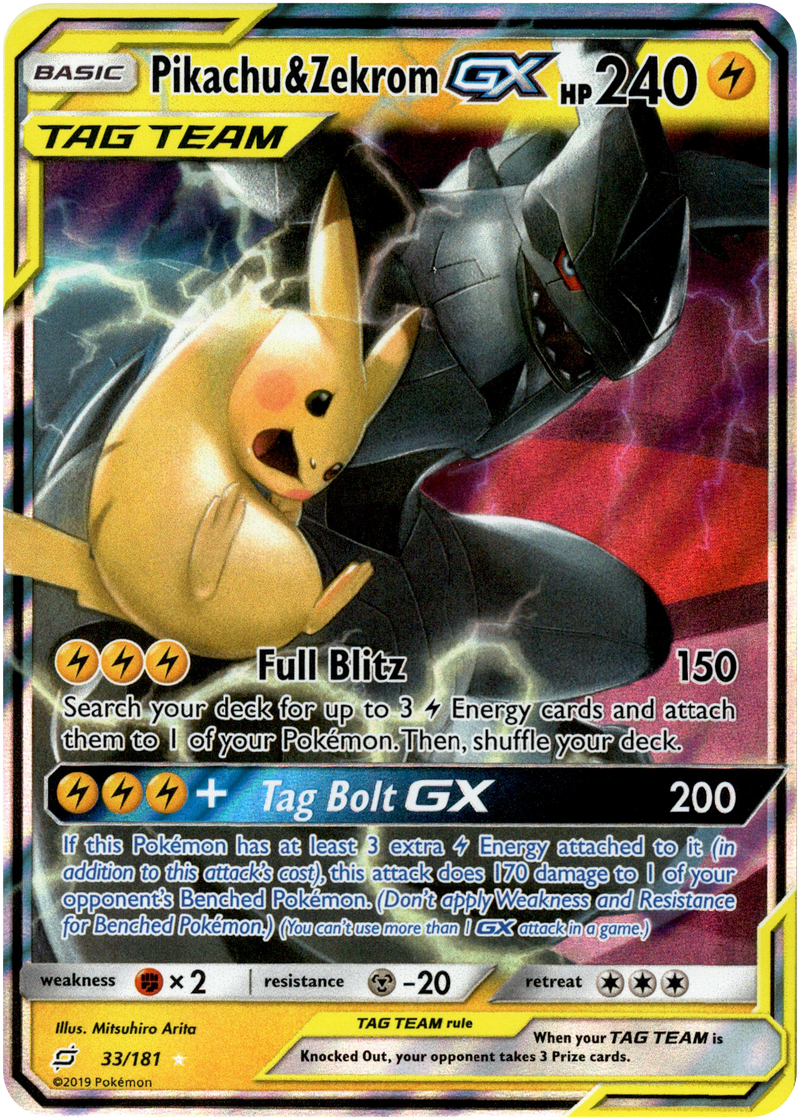 Pikachu & Zekrom GX (33/181) [Sun & Moon: Team Up] Damaged Holofoil