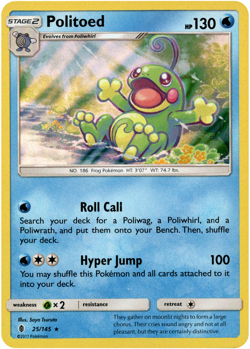 Pokemon - Politoed - 25/145 - Holo Rare - Sun & Moon: Guardians Rising Pokemon - Politoed - 25/145 - Holo Rare - Sun & Moon: Guardians Rising