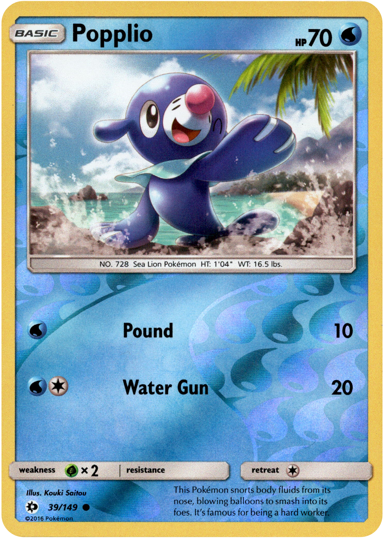 Popplio - 39/149 - Sun & Moon - Reverse Holo - Card Cavern