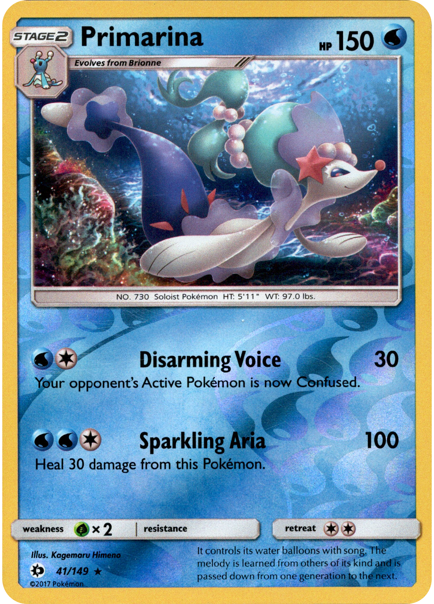 Primarina - 41/149 - Sun & Moon - Reverse Holo - Card Cavern