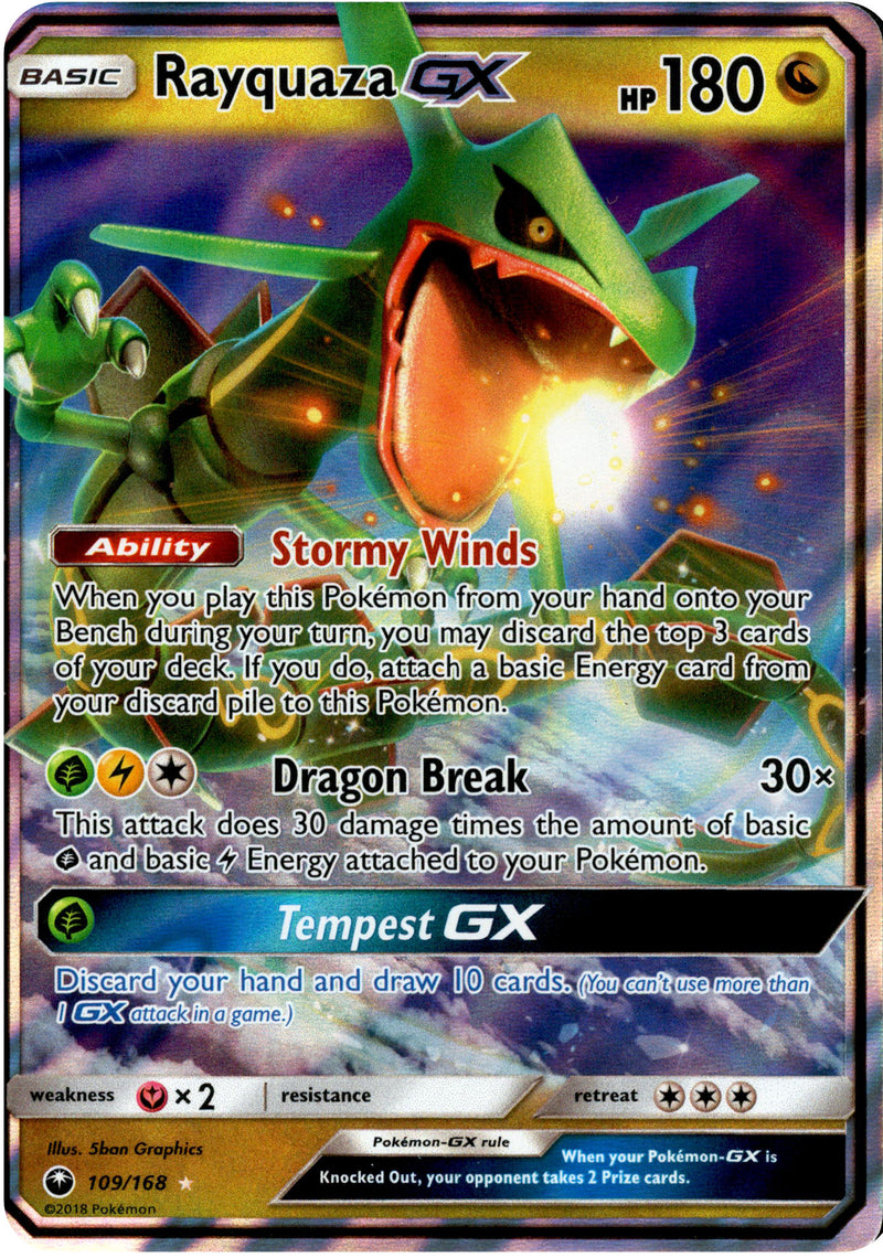 rayquaza holographic card Rayquaza GX 109/168