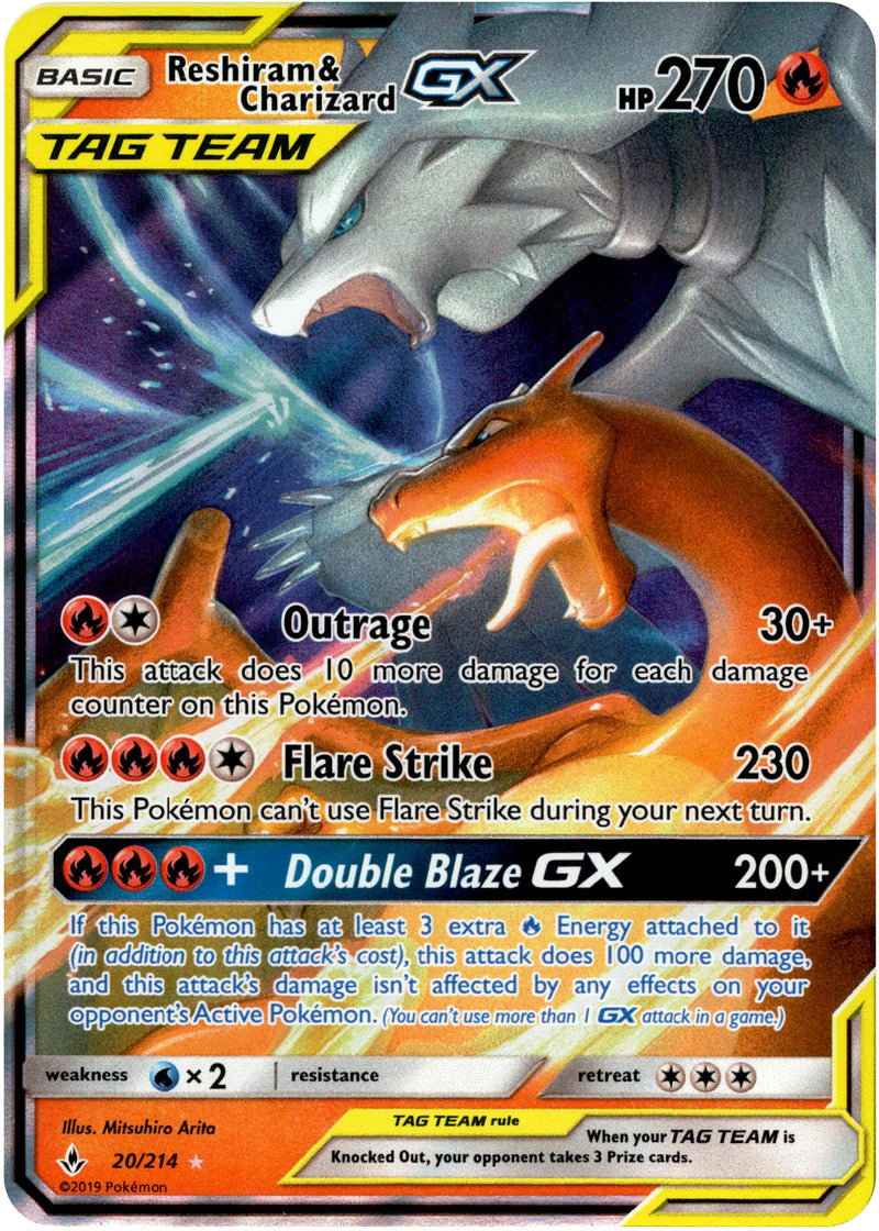 Reshiram & Charizard GX (20/214) [Sun & Moon: Unbroken Bonds] Moderately Played Holofoil