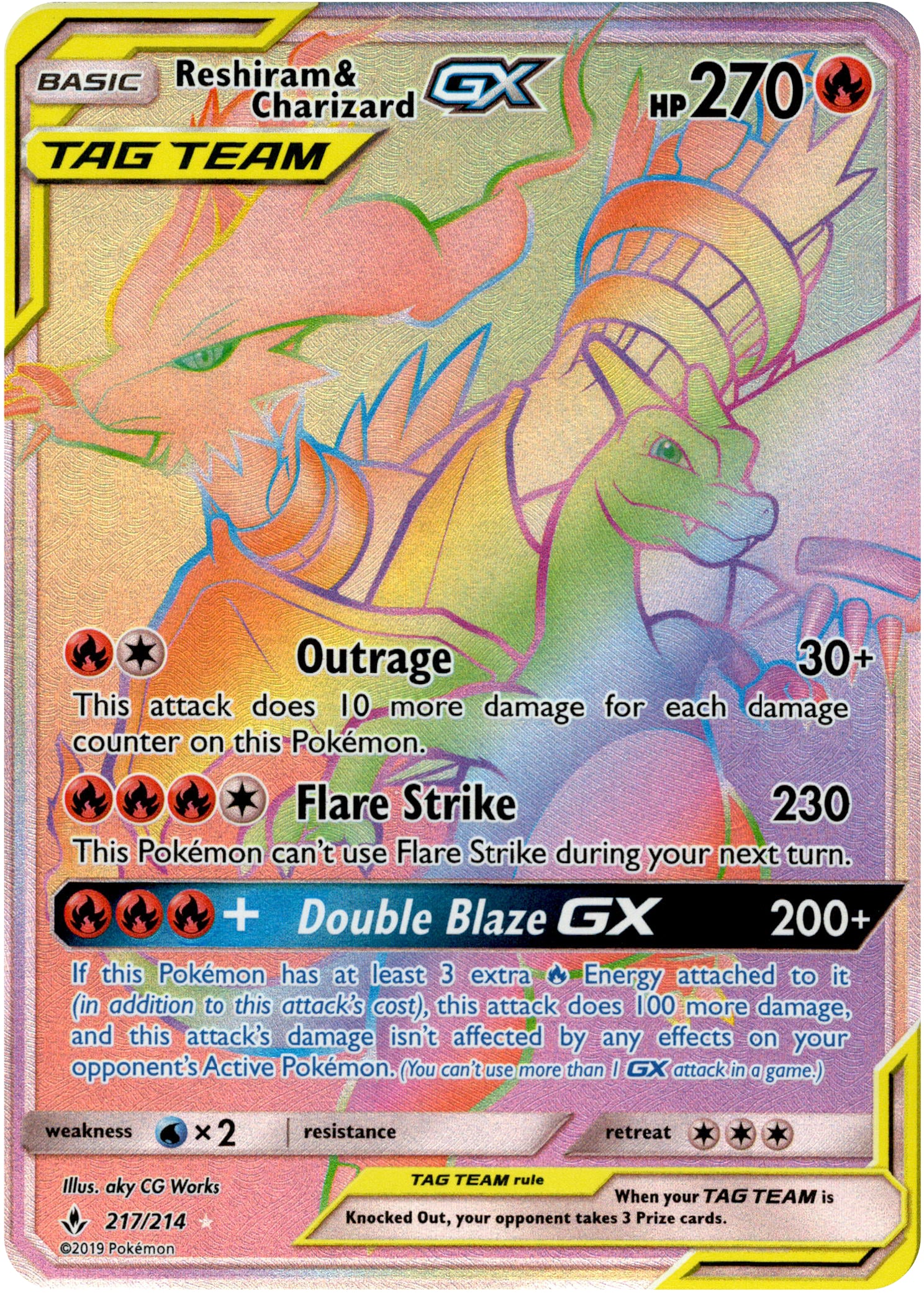 Reshiram & Charizard GX Hyper Rare - 217/214 - Unbroken Bonds - Holo - Card Cavern