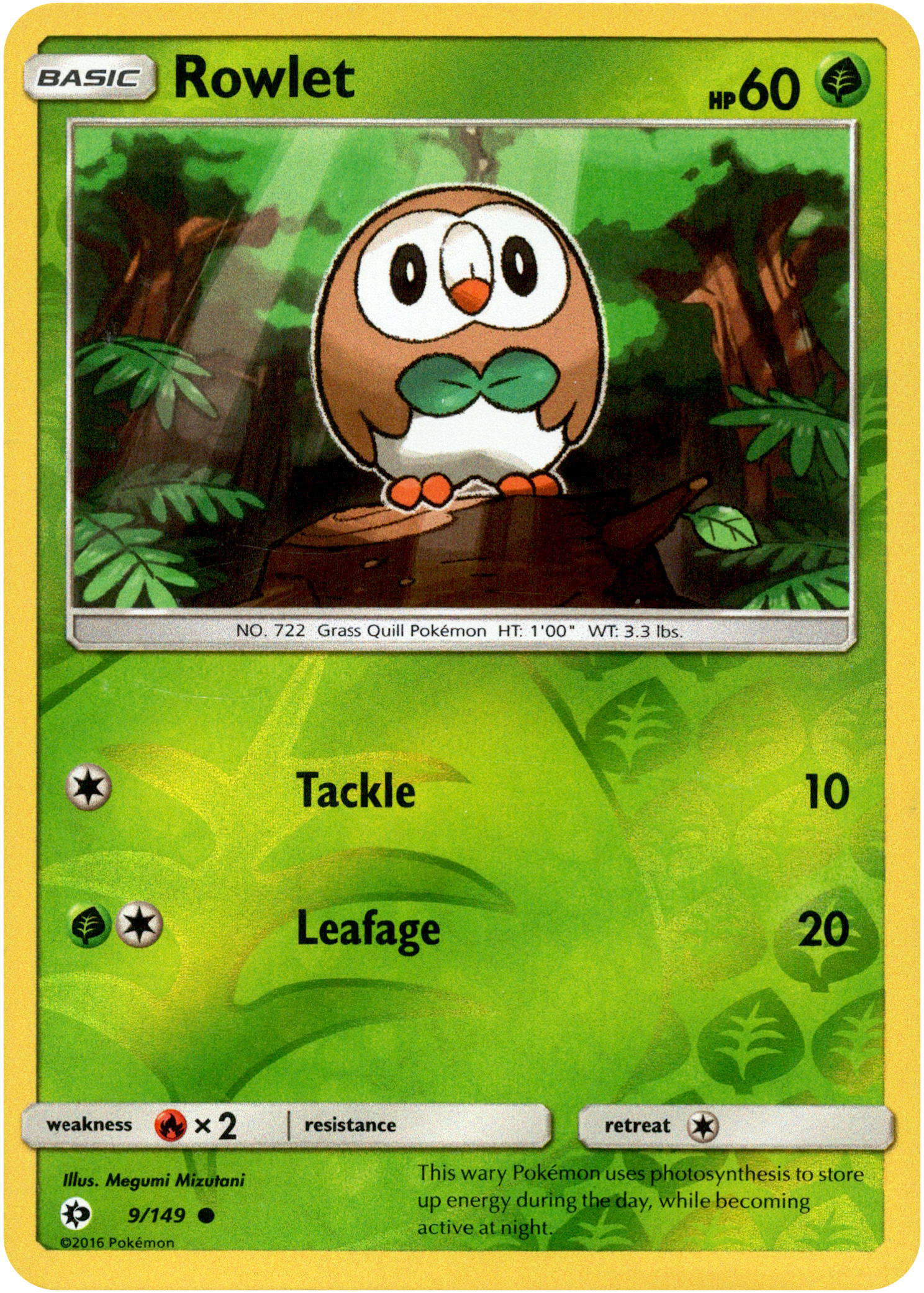Rowlet - 9/149 - Sun & Moon - Reverse Holo - Card Cavern
