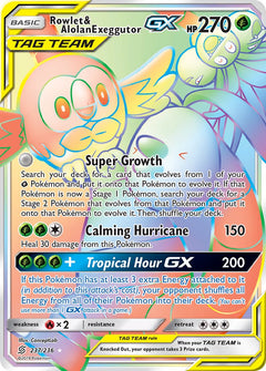 Rowlet & Alolan Exeggutor GX Hyper Rare - 237/236 - Unified Minds - Holo - Card Cavern