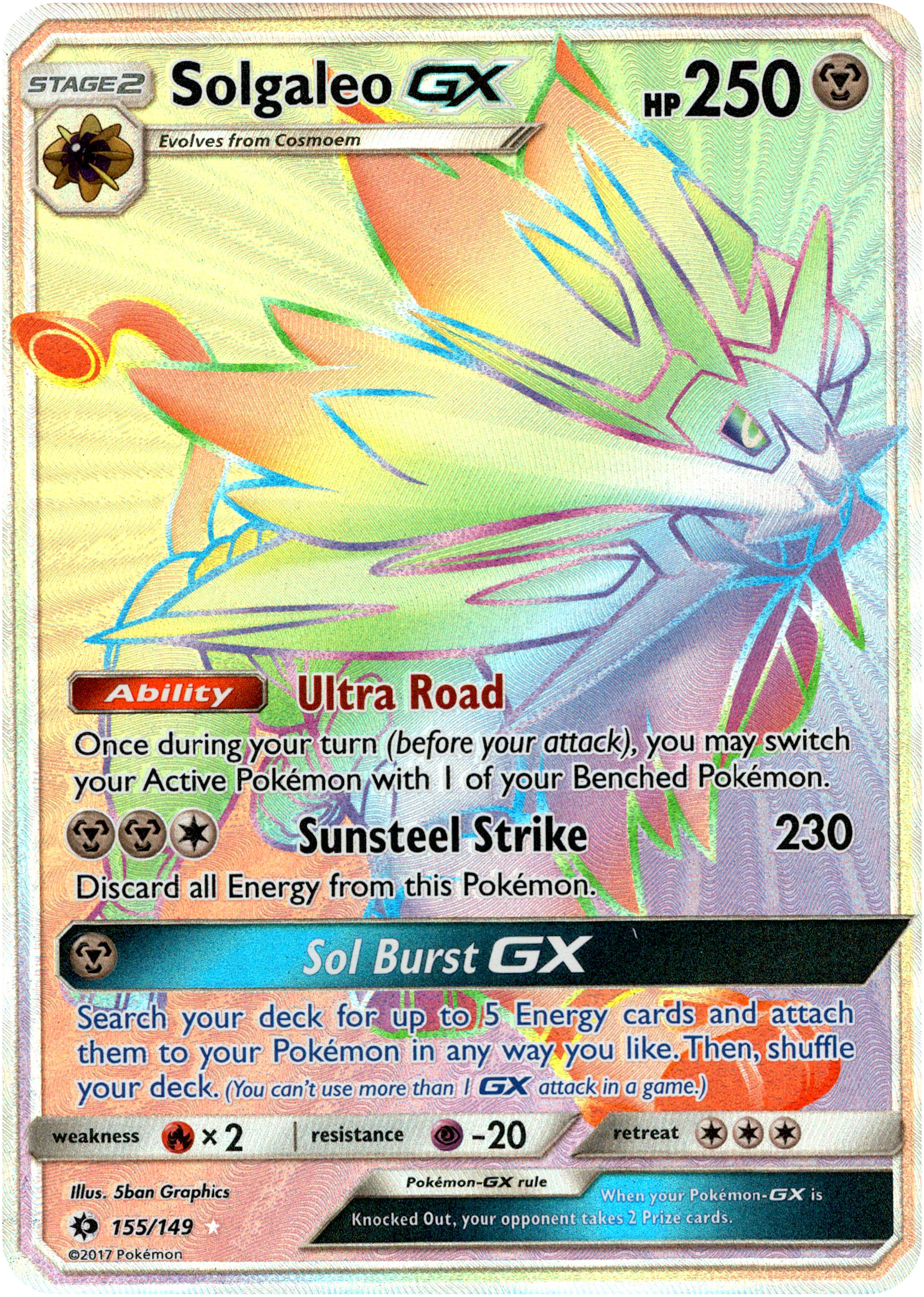 Solgaleo GX Hyper Rare - 155/149 - Sun & Moon - Holo - Card Cavern