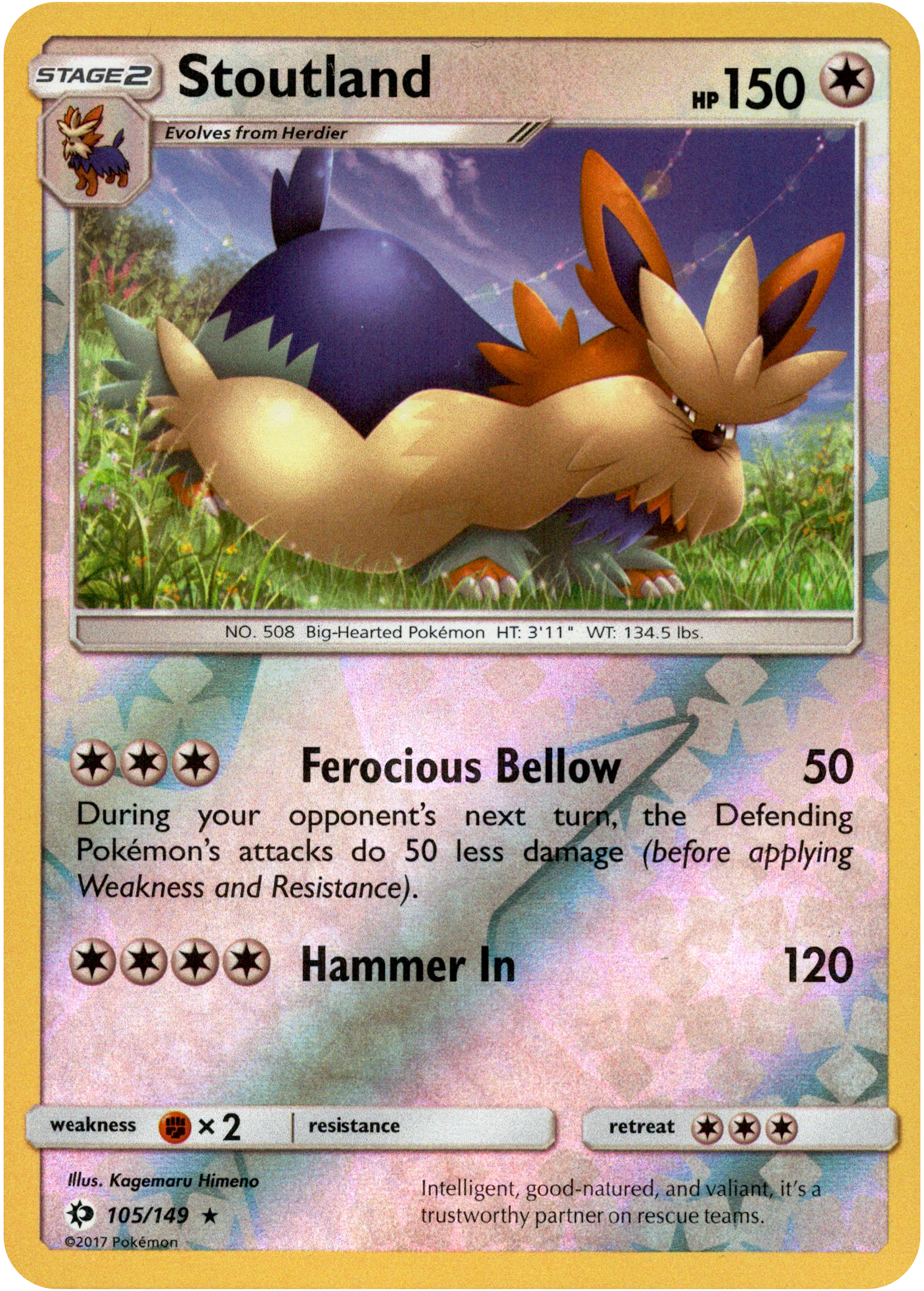 Stoutland - 105/149 - Sun & Moon - Reverse Holo - Card Cavern