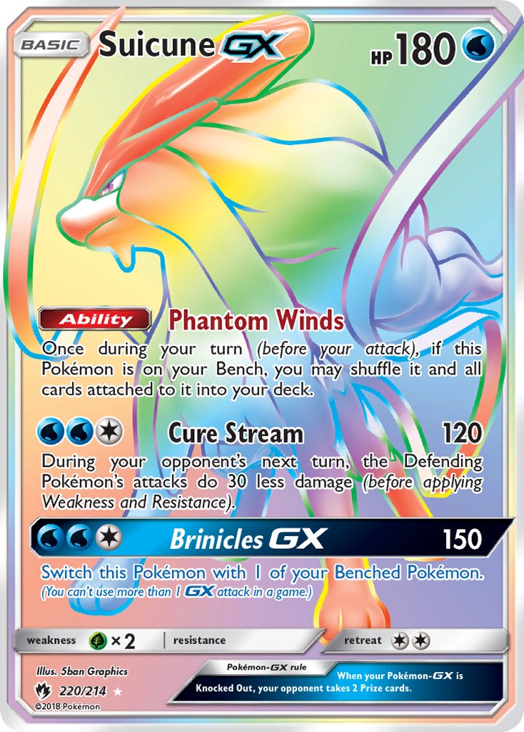 Suicune GX Hyper Rare - 220/214 - Lost Thunder - Holo - Card Cavern