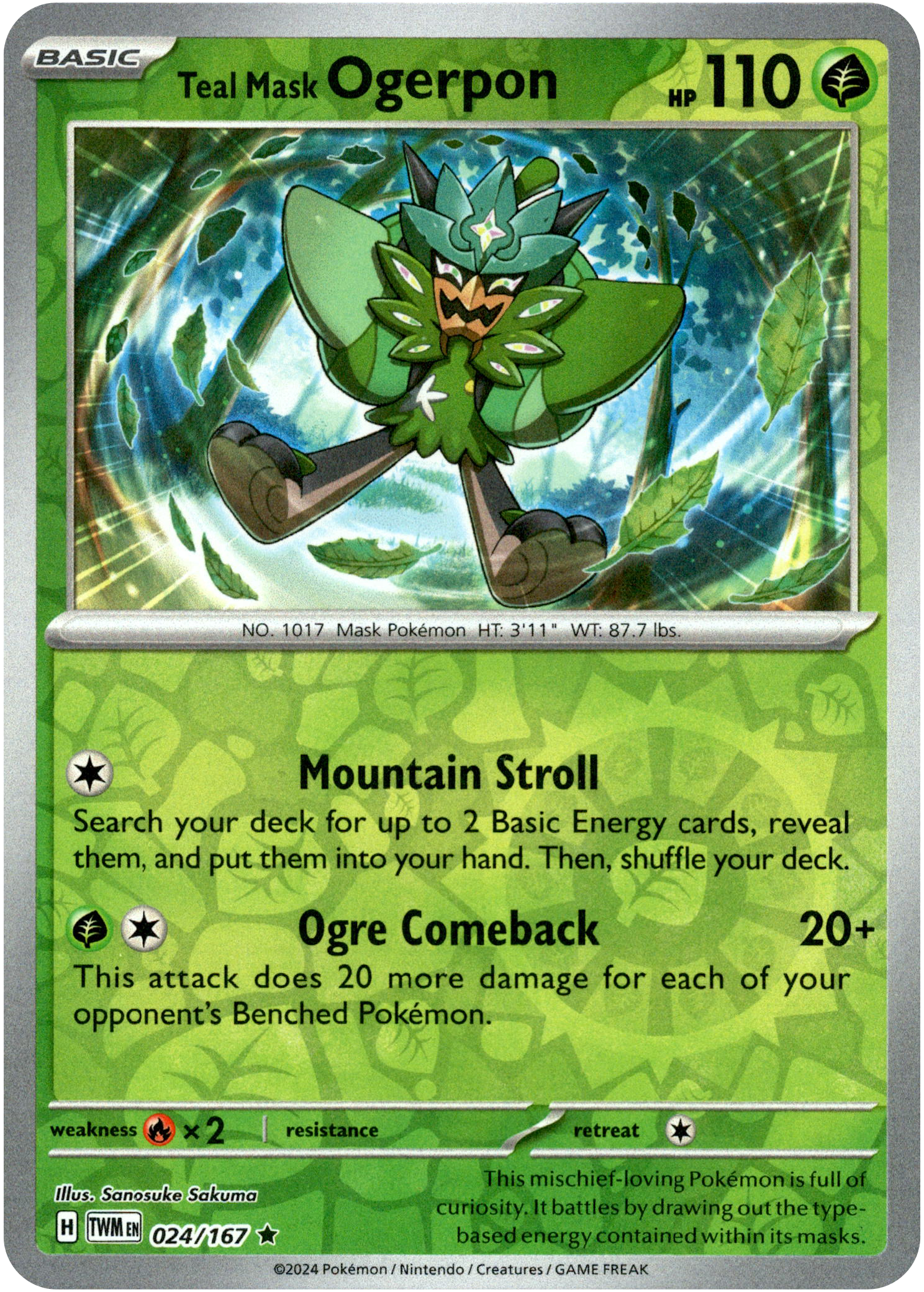 Teal Mask Ogerpon - 024/167 - Twilight Masquerade - Reverse Holo - Card Cavern