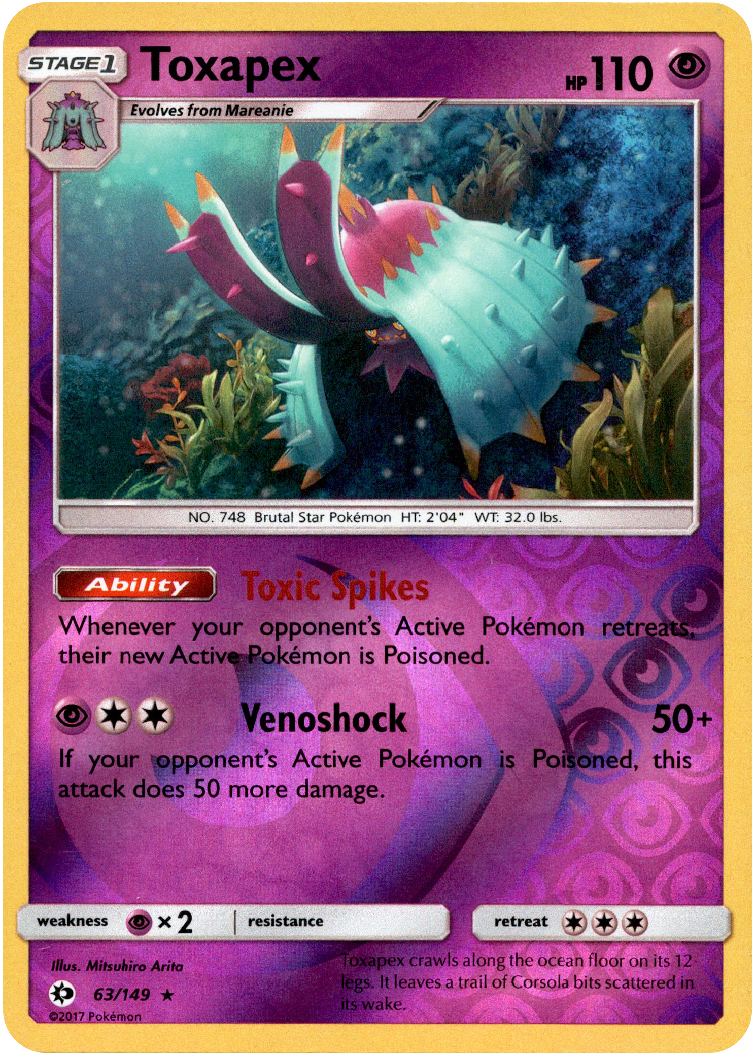 Toxapex - 63/149 - Sun & Moon - Reverse Holo - Card Cavern