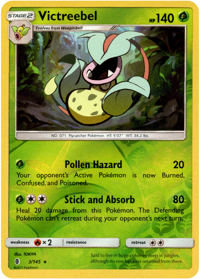 Victreebel - 3/145 - Rare - Reverse Holo - Sun & Moon: Guardians Rising Victreebel - 3/145 - Rare - Reverse Holo - Sun & Moon: Guardians Rising