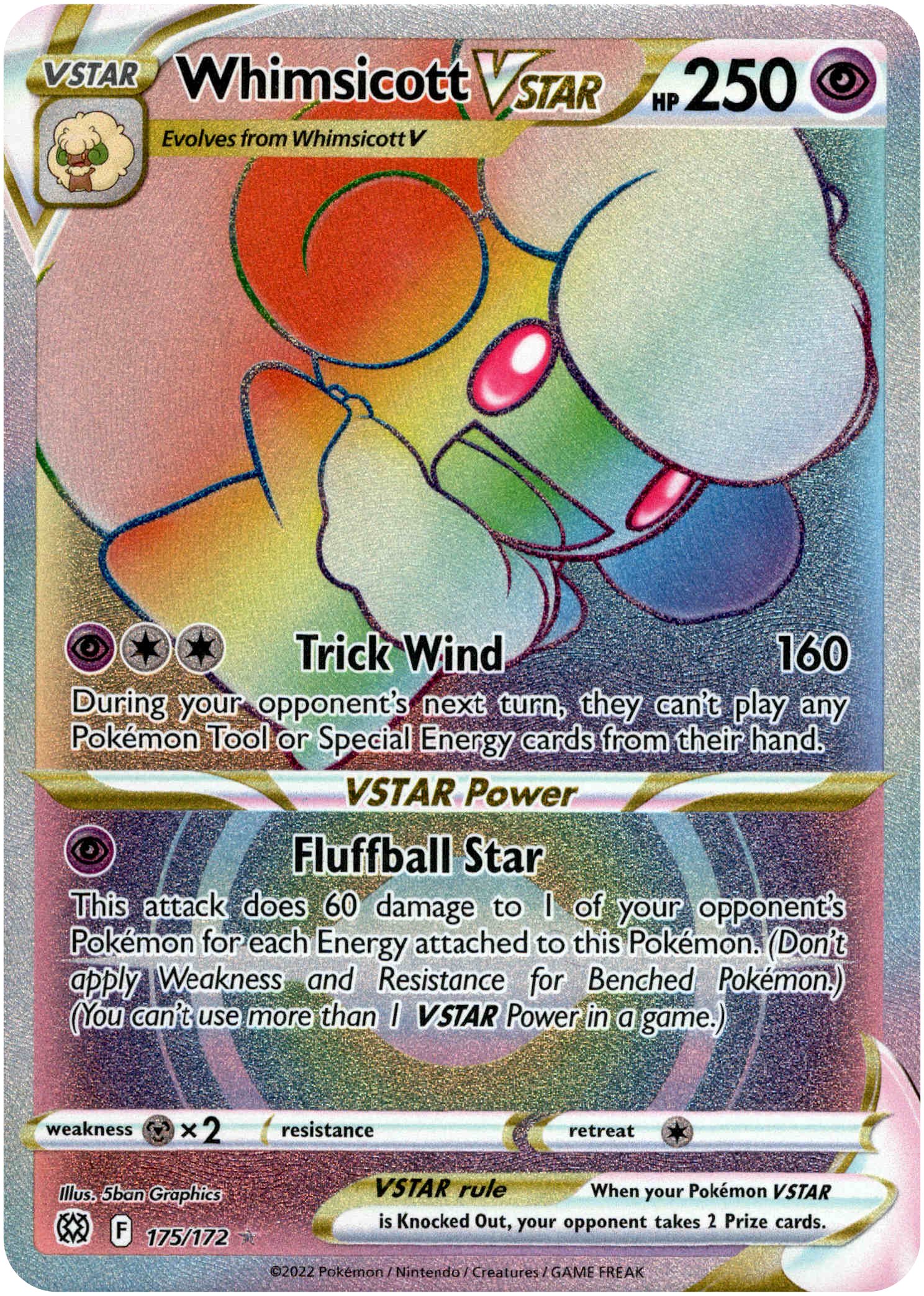 Whimsicott VSTAR Hyper Rare - 175/172 - Brilliant Stars - Holo - Card Cavern