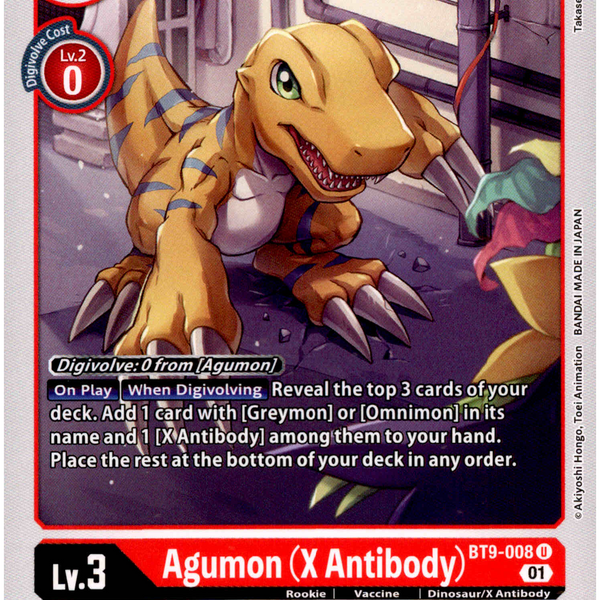 Agumon (X Antibody) - BT9-008 U - X Record Card Cavern Trading Cards, LLC Agumon (X Antibody) - BT9-008 U - X Record Card Cavern Trading Cards, LLC