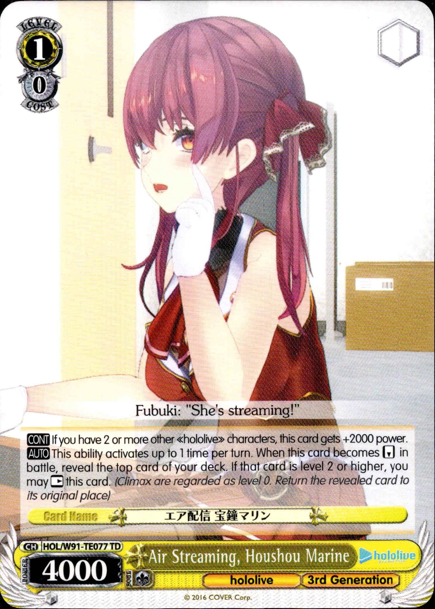 Air Streaming, Houshou Marine - HOL/W91-TE077 - Hololive Production 3rd Generation - Card Cavern