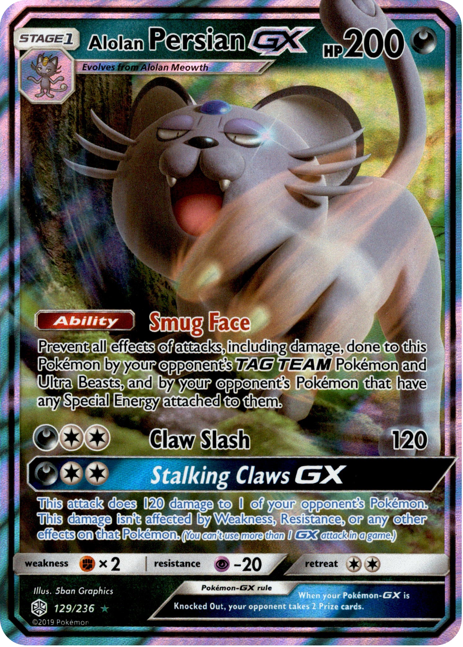 Alolan Persian GX - 129/236 - Cosmic Eclipse - Holo - Card Cavern