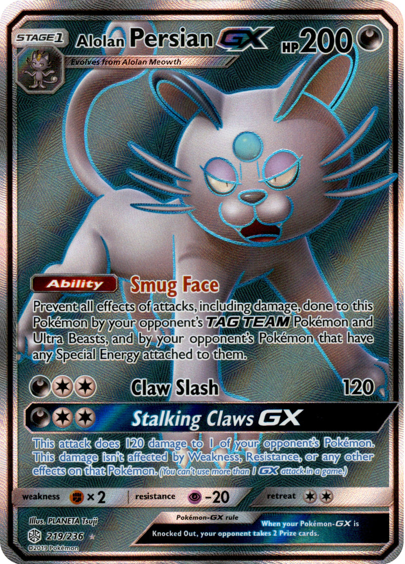 persian pokemon card value Alolan Persian GX Full Art - 219/236 - Cosmic Eclipse
