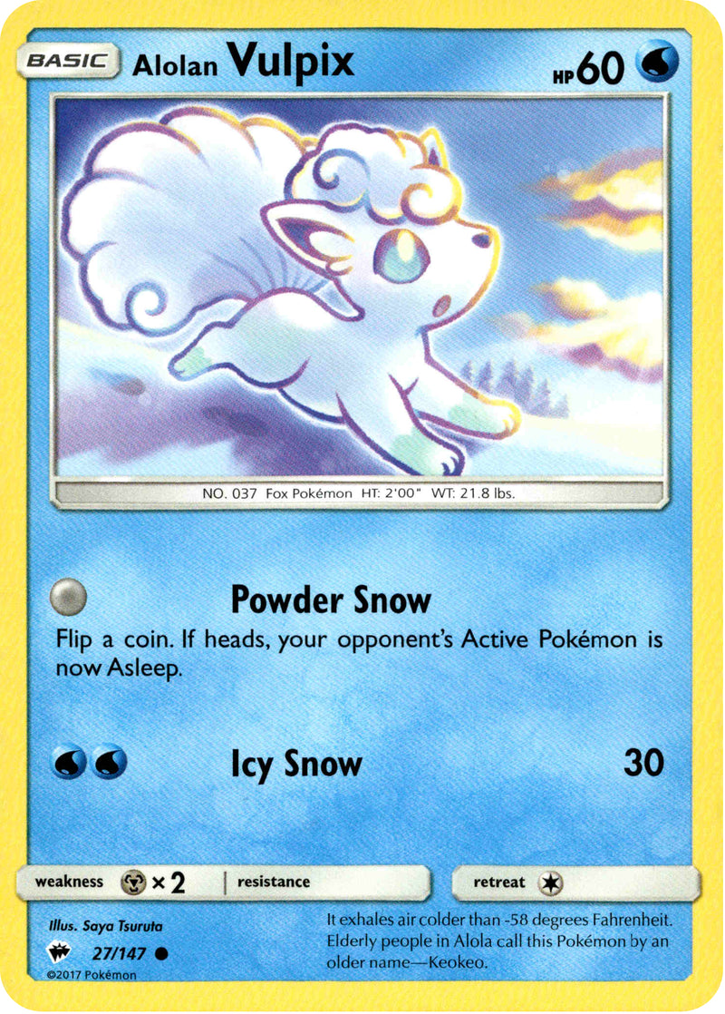 Alolan Vulpix - 27/147 - Burning Shadows Card Cavern Trading Cards, LLC Alolan Vulpix - 27/147 - Burning Shadows Card Cavern Trading Cards, LLC