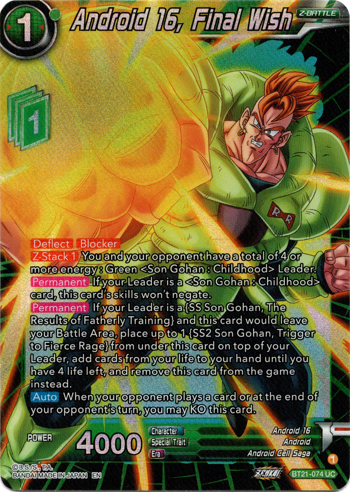 Android 16, Final Wish - BT21-074 - Wild Resurgence - Foil - Card Cavern