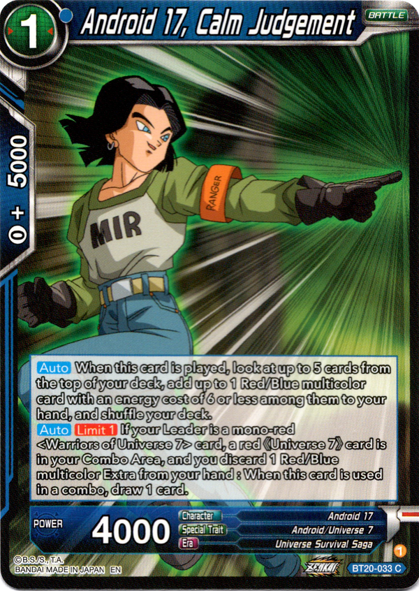 Android 17, Calm Judgement - BT20-033 C - Power Absorbed - Card Cavern