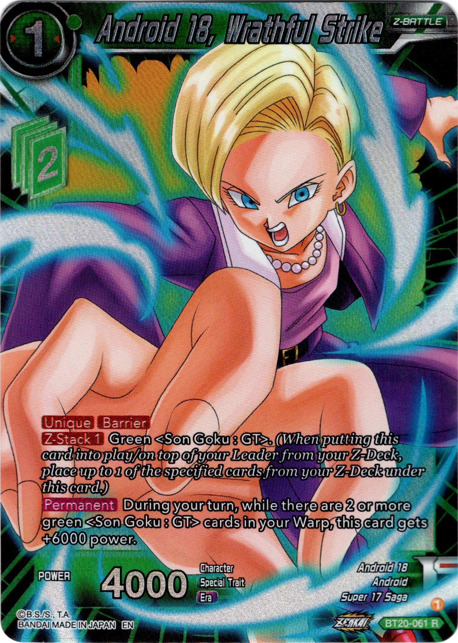 Android 18, Wrathful Strike - BT20-061 R - Power Absorbed - Foil - Card Cavern