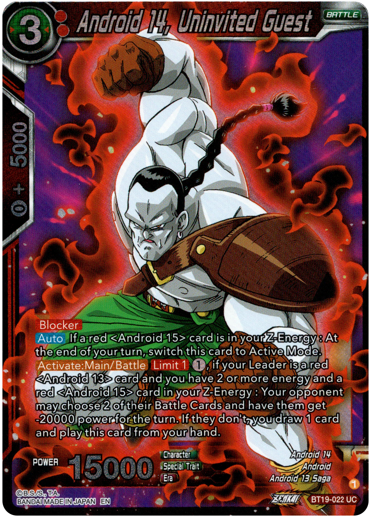 Android 14, Uninvited Guest - BT19-022 - Fighter's Ambition - Foil - Card Cavern