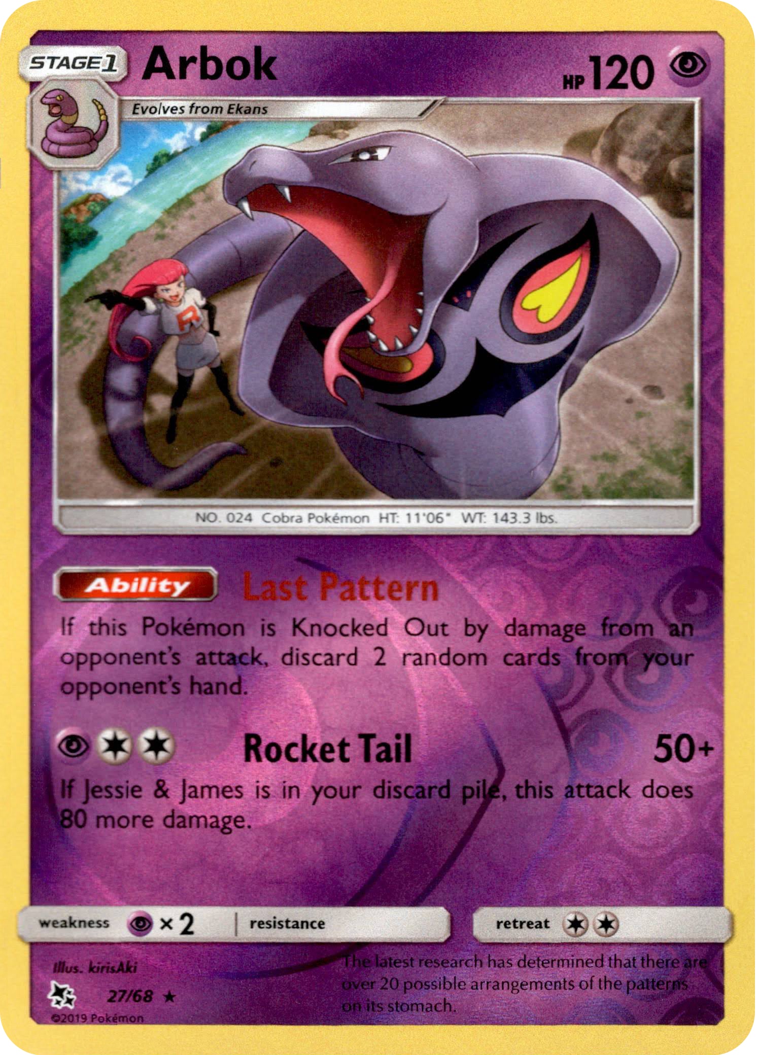 Arbok - 27/68 - Hidden Fates - Reverse Holo - Card Cavern
