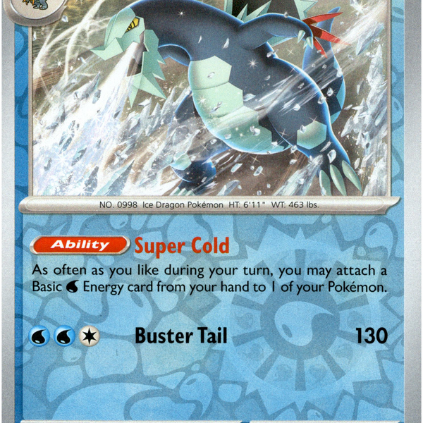 baxcalibur pokemon card 2023 SV4a Shiny Treasure EX Holo #053/190 you may attach a Basic W Energy card from your hand to 1 of your Pokemon. Baxcalibur - 210/193