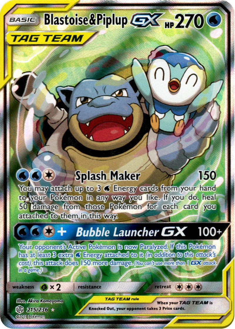 Blastoise & Piplup GX Alternate Art - 215/236 - Cosmic Eclipse - Holo - Card Cavern