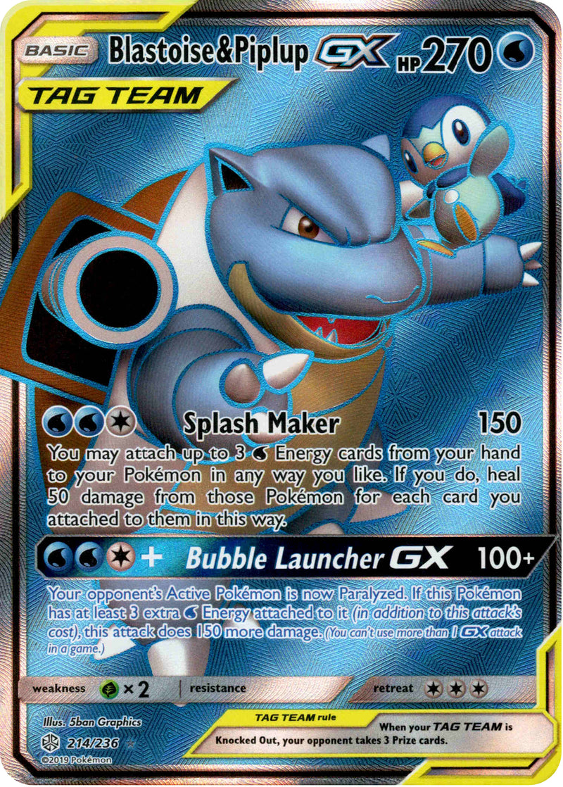 Blastoise & Piplup GX Full Art - 214/236 - Cosmic Eclipse - Holo Card Cavern Trading Cards, LLC Blastoise & Piplup GX Full Art - 214/236 - Cosmic Eclipse - Holo Card Cavern Trading Cards, LLC