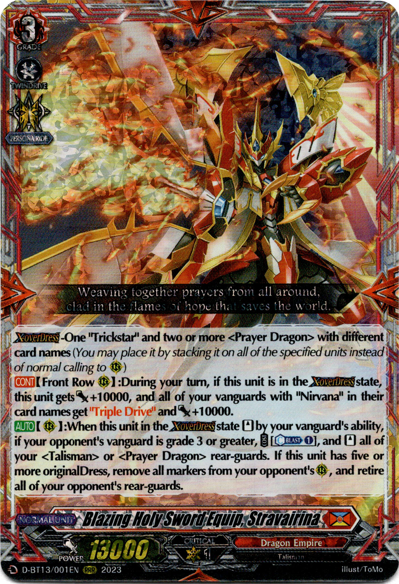 Blazing Holy Sword Equip, Stravairina - D-BT13/001EN - Flight of Chakrabarthi - Card Cavern