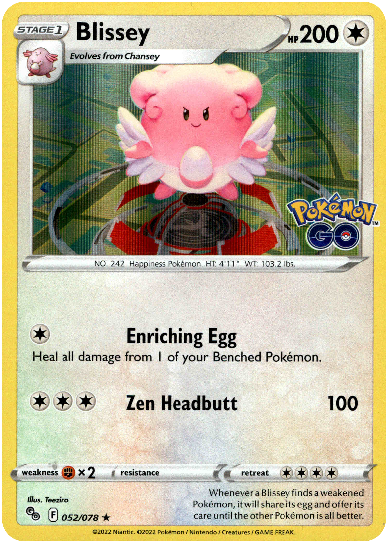 Blissey - 052/078 - Pokemon Go - Holo - Card Cavern