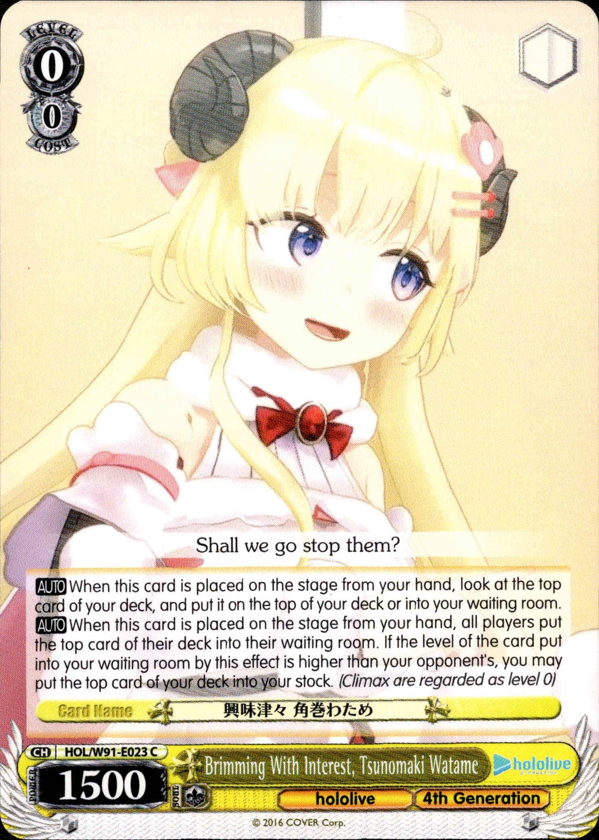 Brimming With Interest, Tsunomaki Watame - HOL/W91-E023 C - Hololive Production - Card Cavern