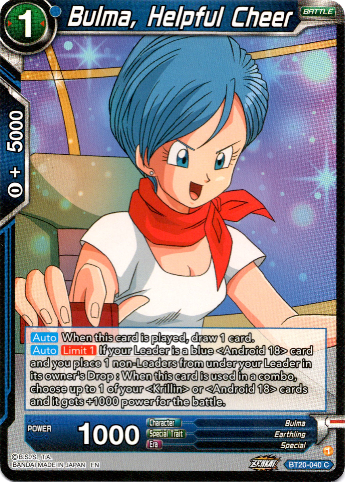 Bulma, Helpful Cheer - BT20-040 C - Power Absorbed - Card Cavern