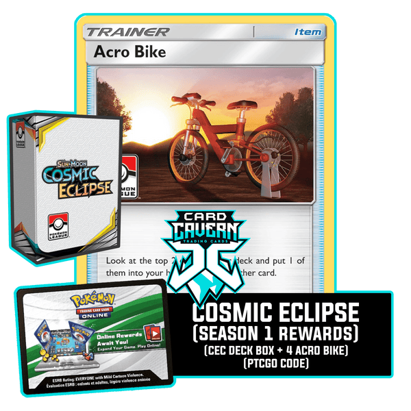 acro bike pokemon card Cosmic Eclipse Season 1 PTCGO Code – Cavern Trading Cards, LLC Mint / near mint Don't Move | Universes Style:Branded Official Pokémon Book