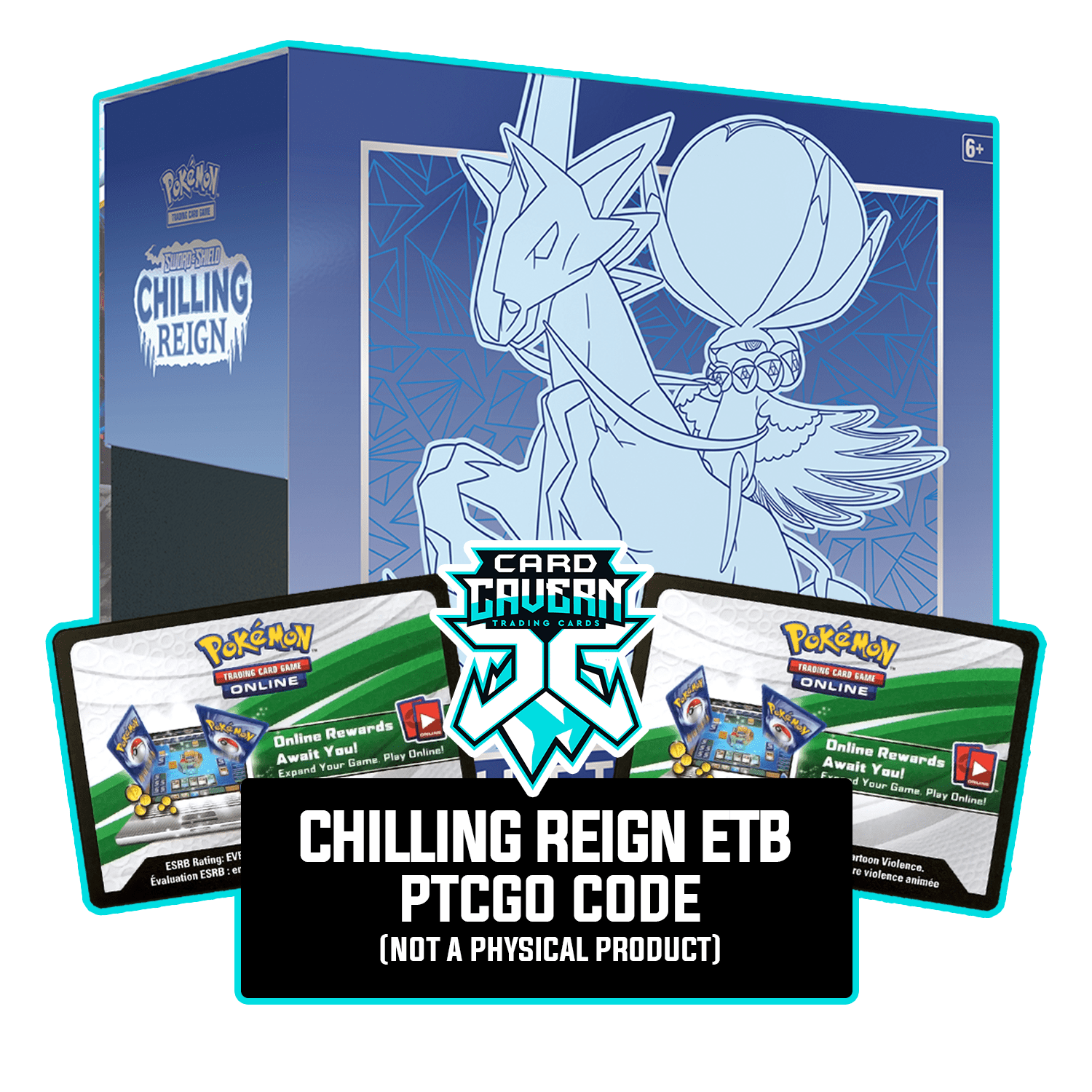 Chilling Reign ETB - Ice Rider Calyrex - Sleeves and Deck Box PTCGL Code - Card Cavern