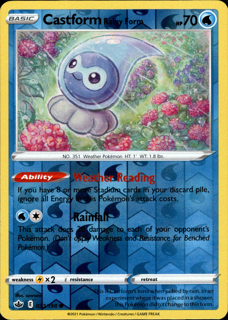 Castform Rainy Form - 033/198 - Chilling Reign - Reverse Holo Card Cavern Trading Cards, LLC Castform Rainy Form - 033/198 - Chilling Reign - Reverse Holo Card Cavern Trading Cards, LLC