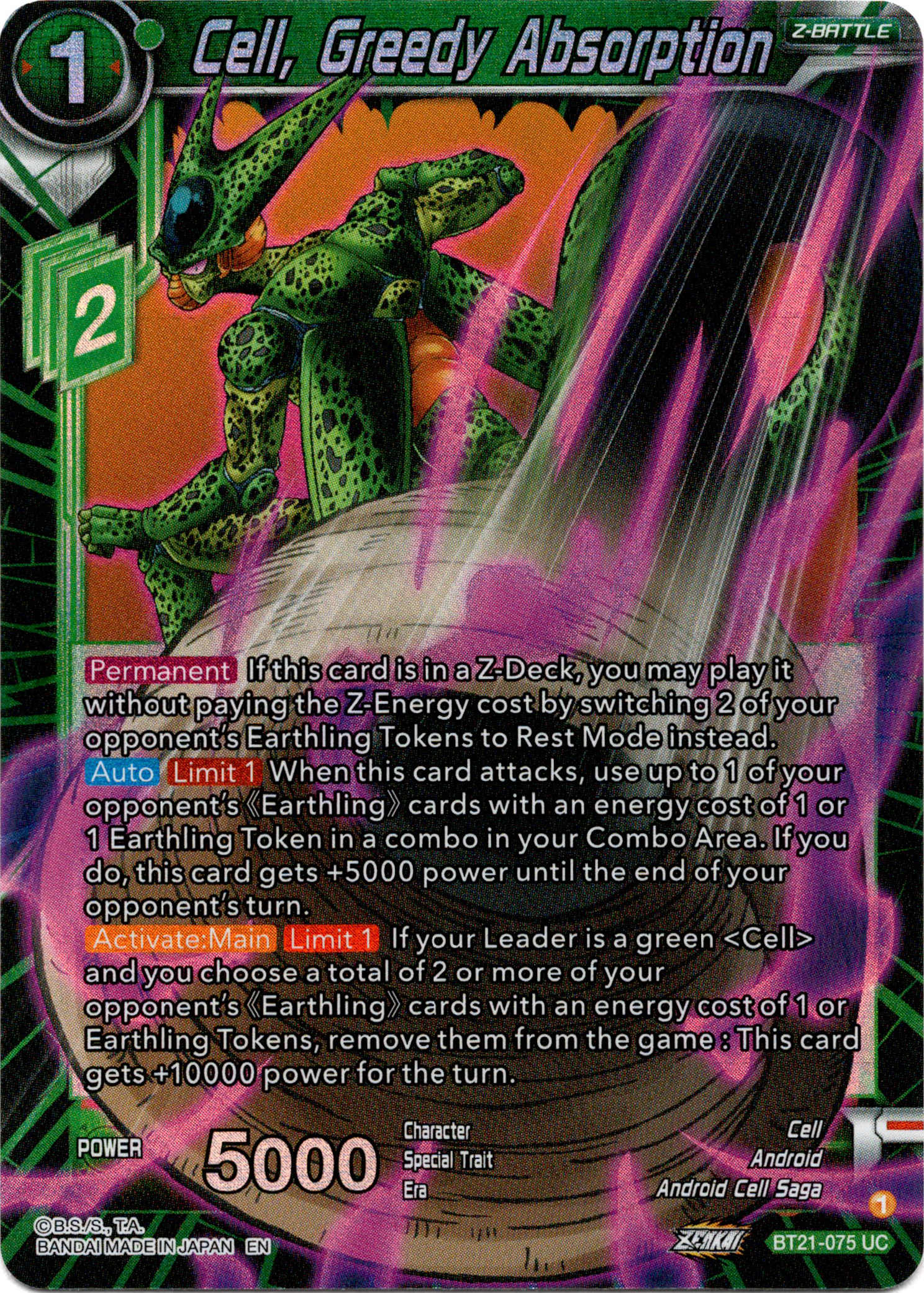 Cell, Greedy Absorption - BT21-075 - Wild Resurgence - Foil - Card Cavern