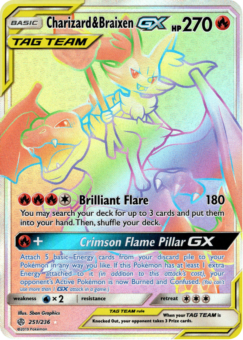 Charizard & Braixen GX Hyper Rare - 251/236 - Cosmic Eclipse - Holo Card Cavern Trading Cards, LLC Charizard & Braixen GX Hyper Rare - 251/236 - Cosmic Eclipse - Holo Card Cavern Trading Cards, LLC