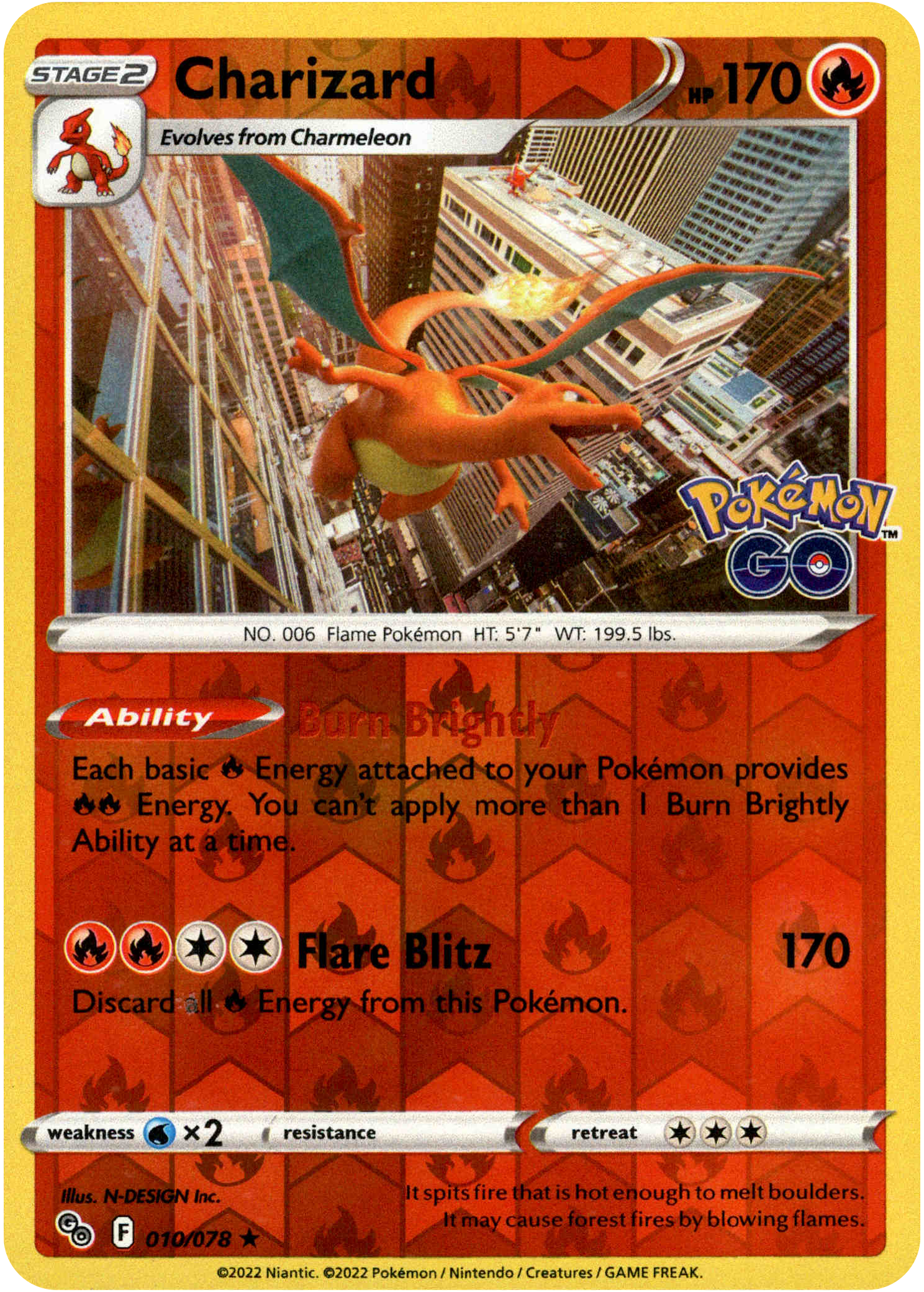 Charizard - 010/078 - Pokemon Go - Reverse Holo - Card Cavern