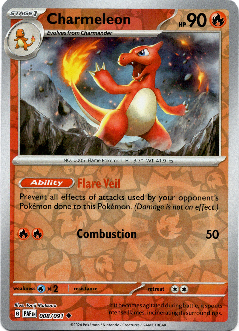 charmeleon holographic pokemon card Charmeleon - 008/091 - Paldean Fates