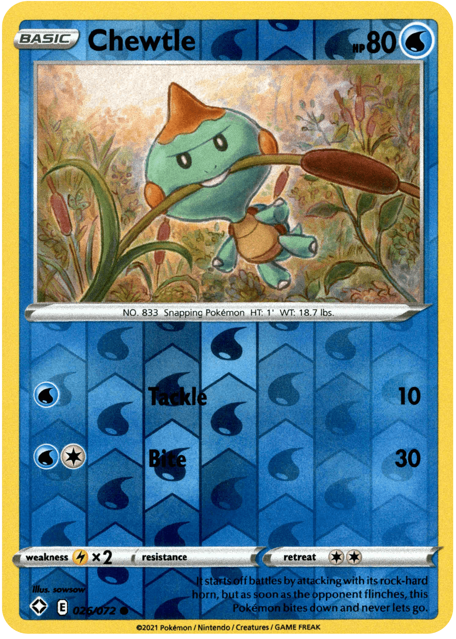 Chewtle - 026/072 - Shining Fates - Reverse Holo - Card Cavern