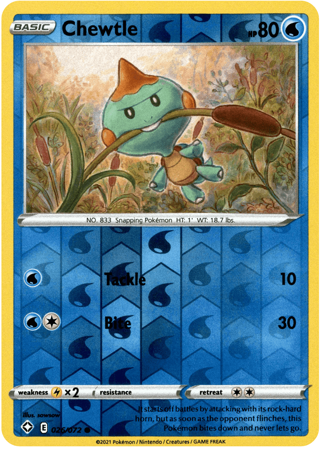 Chewtle - 026/072 - Shining Fates - Reverse Holo – Card Cavern Trading ...