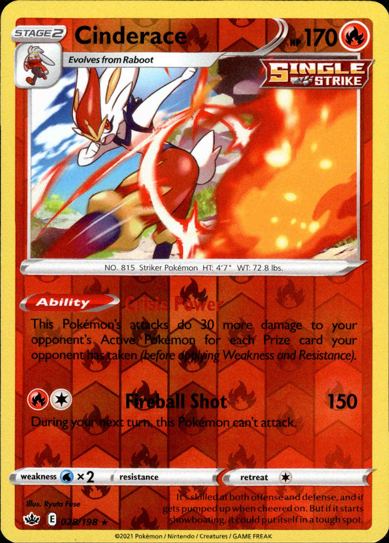 Cinderace - 028/198 - Chilling Reign - Reverse Holo - Card Cavern