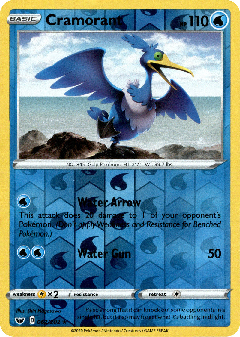 Cramorant - 62/202 - Sword & Shield - Reverse Holo Card Cavern Trading Cards, LLC Cramorant - 62/202 - Sword & Shield - Reverse Holo Card Cavern Trading Cards, LLC